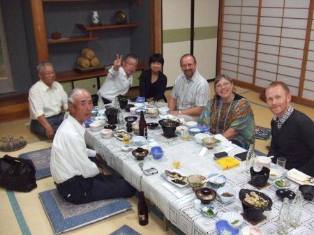 Welcome dinner with Urada community leaders,Saori and Peter, Tokamachi-shi JET participant.